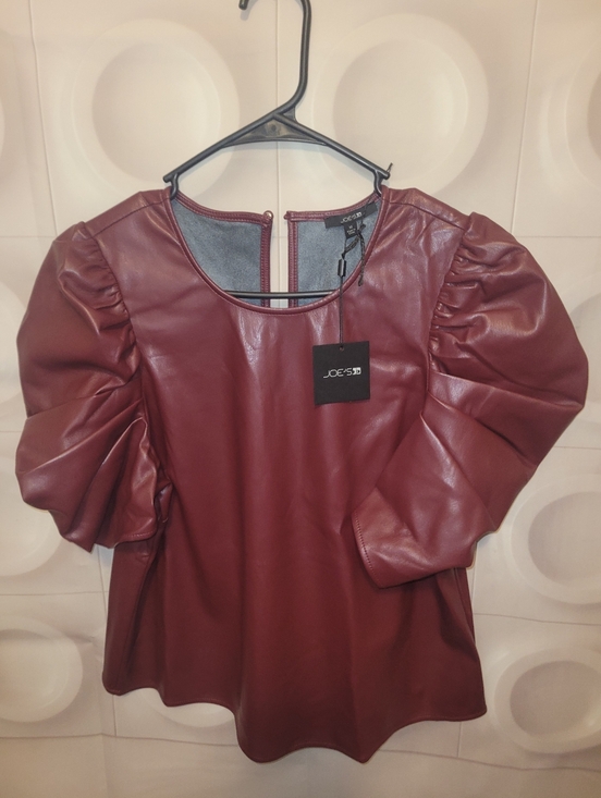Joe's Jeans Tops - Joe's Jeans Burgundy Faux Leather Puff Sleeve Top